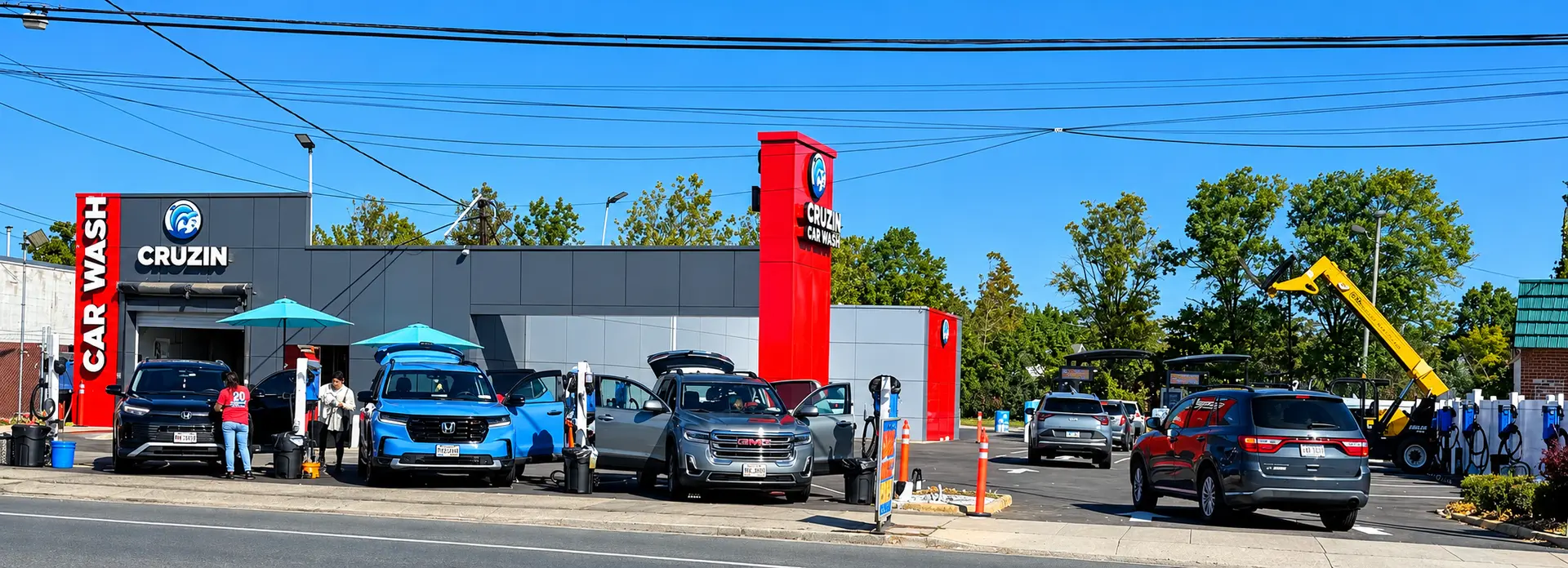 Cruzin Car Wash storefront and tall red roadside sign at 1007 Fulton Street in Farmingdale